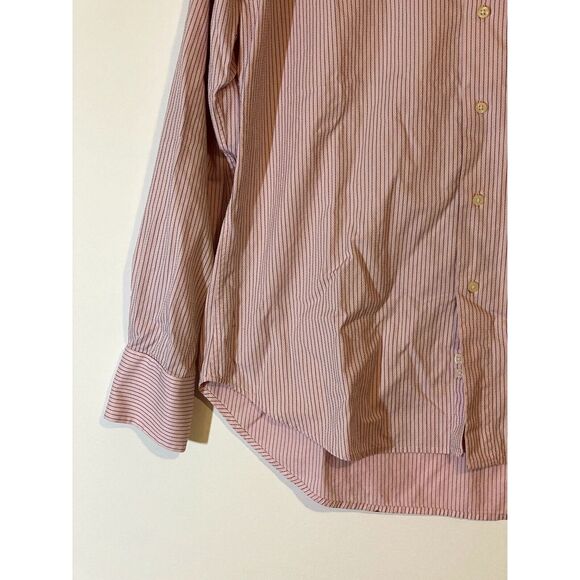 Zara Man US 17 Dress Shirt Mens Button Down Long Sleeve Collar Pink Red Stripe - Picture 6 of 13